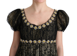 Dolce & Gabbana Schwarz-Gelbes Kristall-Spitzen-Shiftkleid