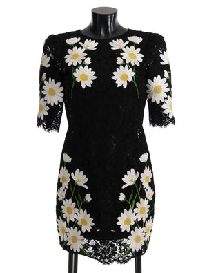Dolce & Gabbana Schwarzes Kleid aus geblümter Kamillenspitze Sicily