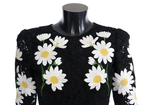 Dolce & Gabbana Schwarzes Kleid aus geblümter Kamillenspitze Sicily