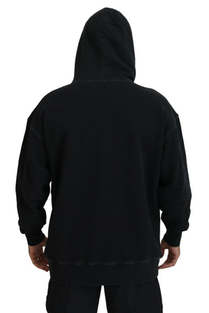 Dsquared² Schwarzer Baumwollpullover mit Kapuze, bedruckt, Herrenpullover