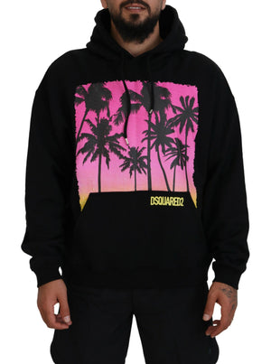 Dsquared² Schwarzer Baumwollpullover mit Kapuze, bedruckt, Herrenpullover