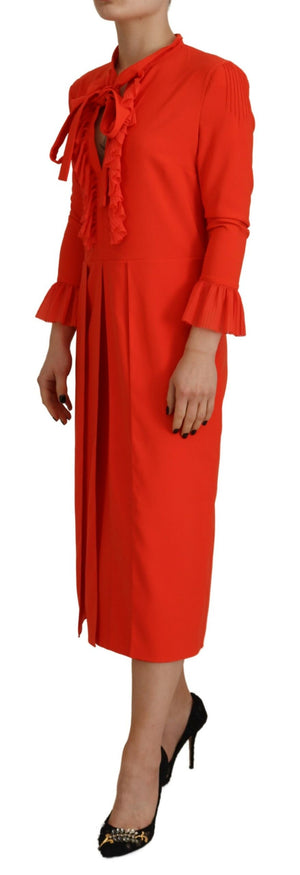 Dsquared² Rotes Polyester Midikleid mit langen Ärmeln und Falten