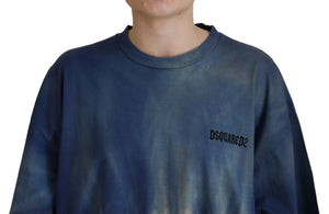 Dsquared² Blaues Baumwoll-Tie-Dye-T-Shirt mit kurzen Ärmeln und Spitze