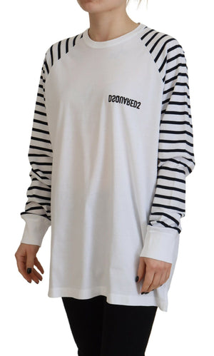 Dsquared² Weißer gestreifter Baumwollpullover mit Rundhalsausschnitt und kurzen Ärmeln