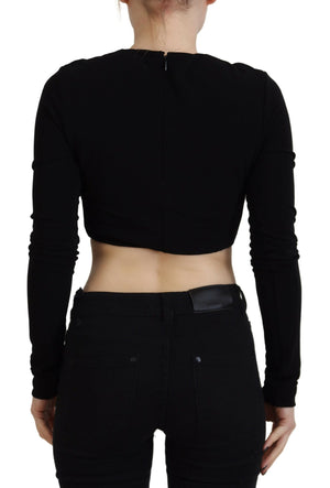 Dsquared² Schwarzes Viskose-Top mit Rundhalsausschnitt und langen Ärmeln