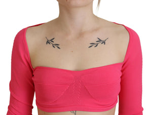 Dsquared² Rosa Viskose-Strick-Quadrathals-Top mit langen Ärmeln