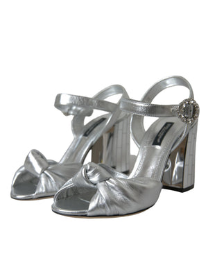 Dolce & Gabbana Silberne Lammfell Leder Absätze Sandalen Schuhe