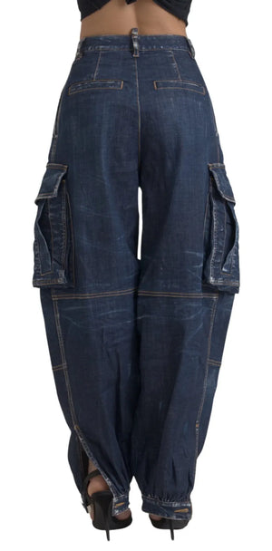 Dsquared² Blaue Cargo-Baumwoll-Baggy-Denim-Jeans mit hoher Taille