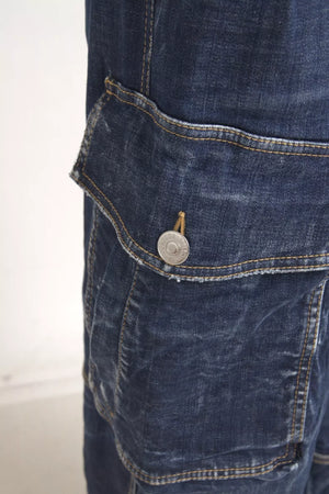 Dsquared² Blaue Cargo-Baumwoll-Baggy-Denim-Jeans mit hoher Taille