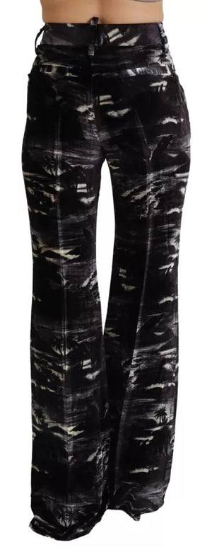 Dsquared² Schwarze bedruckte Super-Schlaghose mit hoher Taille