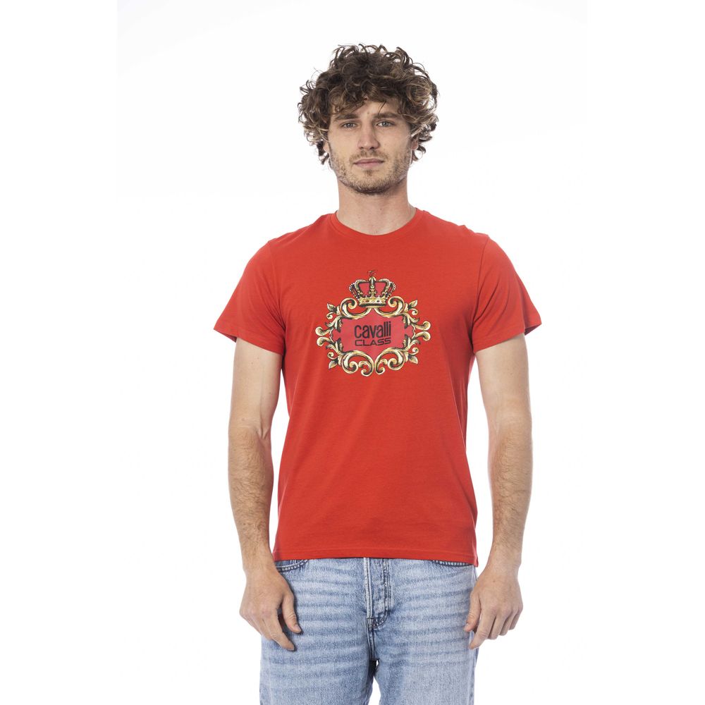 Cavalli Class Rotes Baumwoll-T-Shirt für Herren