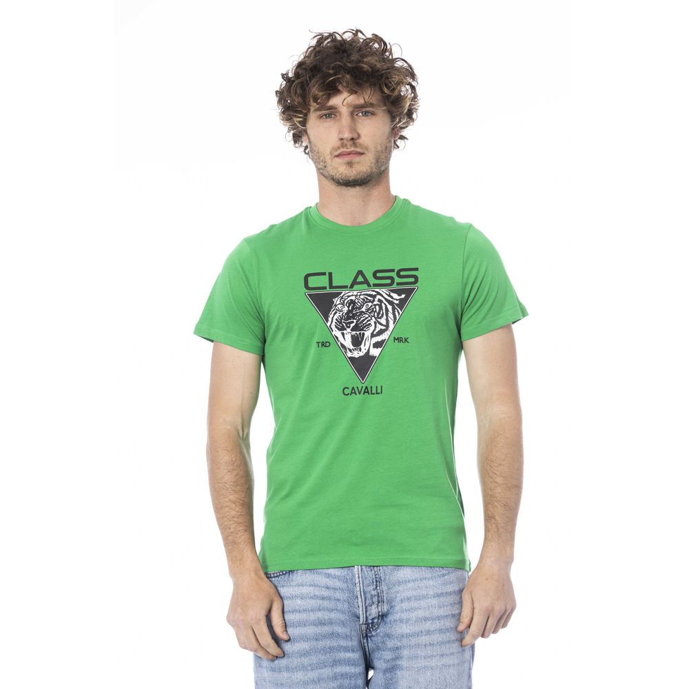 Cavalli Class Grünes Baumwoll-T-Shirt für Herren