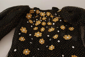 Dolce & Gabbana Schwarzes, kristallbesetztes, geblümtes Maxi-Ballkleid