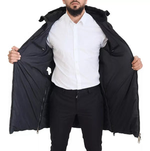 Dolce & Gabbana Schwarzer Nylon-Parka-Mantel mit Kapuze Winterjacke
