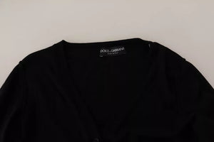 Dolce & Gabbana Schwarzer Wollstrick-Cardigan mit Knopfleiste