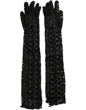 Dolce & Gabbana Schwarze Taormina Spitze Ellenbogenlange Handschuhe
