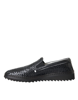 Dolce & Gabbana Schwarz gewebtes Büffelleder Herren Loafers Schuhe