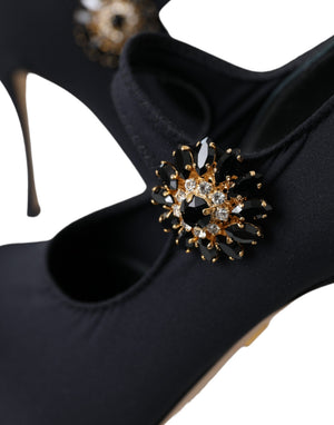 Dolce & Gabbana Schwarz Mary Jane Jersey Kristall Pumps Schuhe