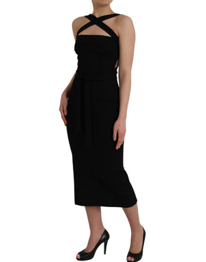 Dolce & Gabbana Schwarzes ärmelloses Midikleid mit Mantelhalter