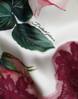 Dolce & Gabbana Weißes florales Spitzenoberteil aus Seide mit kurzen Ärmeln