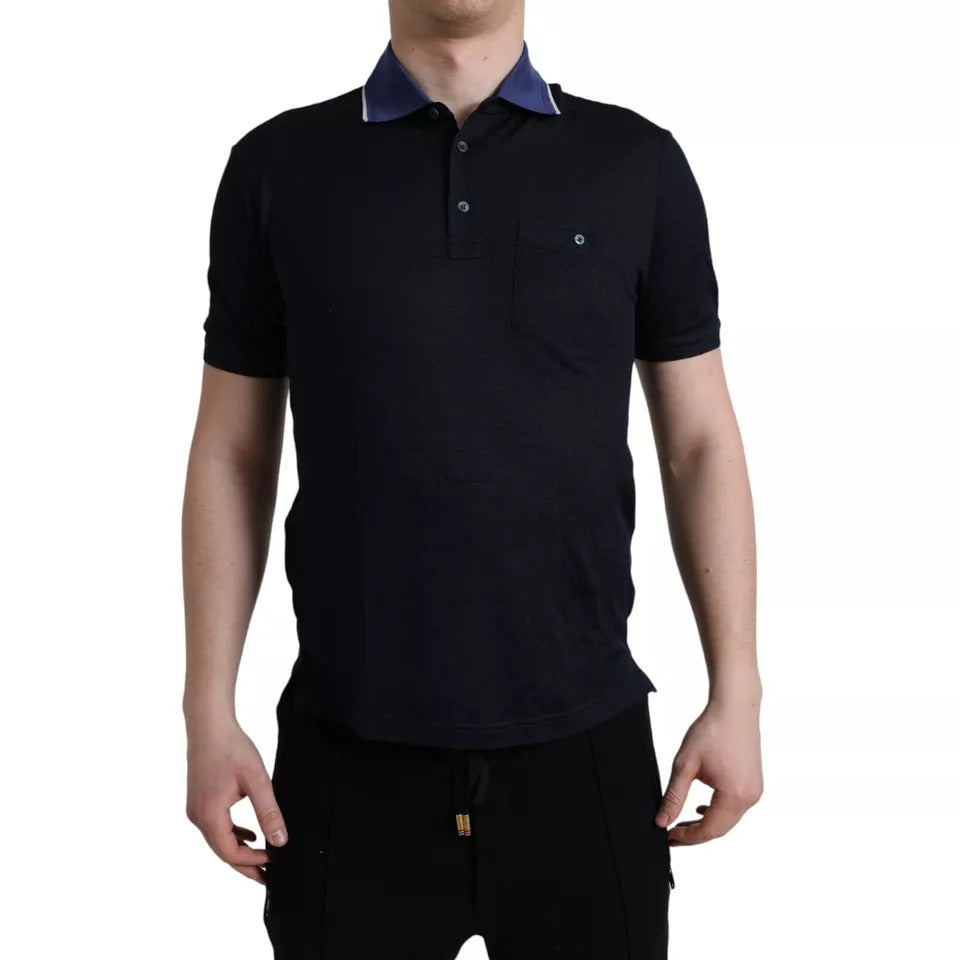 Dolce & Gabbana Polohemd aus dunkelblauem Seiden-T-Shirt mit Kragen für Herren