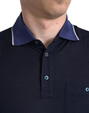 Dolce & Gabbana Polohemd aus dunkelblauem Seiden-T-Shirt mit Kragen für Herren