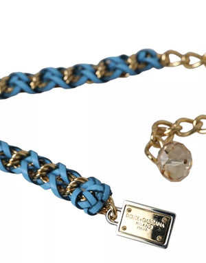 Dolce & Gabbana Blauer geflochtener Gold-Messing-Ketten-Taillengürtel