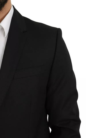 Dolce & Gabbana Schwarzer Wollblazer mit schmaler Passform und Kerbe