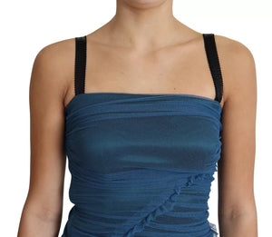 Dolce & Gabbana Blaues drapiertes Tüll-Midi-Scheide-Baumwollkleid