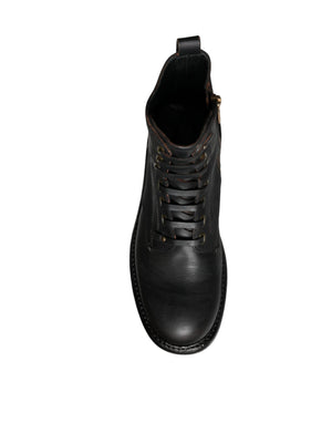 Dolce & Gabbana Schwarze Schnürstiefel Mid Calf Stiefel Männer Schuhe