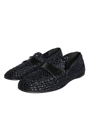 Dolce & Gabbana Schwarz gewebt Raffia Slip On Loafers Männer Schuhe