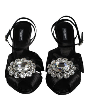 Dolce & Gabbana Schwarze Sandalen mit Kristall-Knöchelriemen