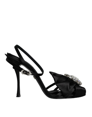 Dolce & Gabbana Schwarze Sandalen mit Kristall-Knöchelriemen