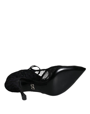 Dolce & Gabbana Schwarze Mary Jane Pumps mit Spitze und Kristallabsatz