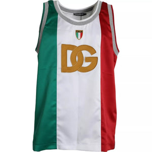 Dolce & Gabbana Ärmelloses Oberteil in Weiß und Grün mit italienischer Flagge und Basket-Print
