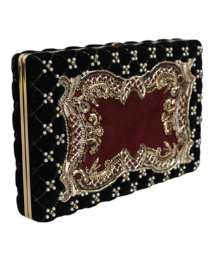 Dolce & Gabbana Abendtasche aus bordeauxrotem Samt mit goldfarbenem Rahmen