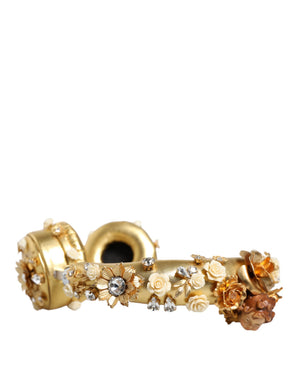 Dolce & Gabbana Goldfarbene Leder-Kopfhörer mit floralem Kristall-Engel-Motiv