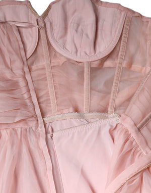 Dolce & Gabbana Pink Silk Strapless Maxi A-line Gown Dress