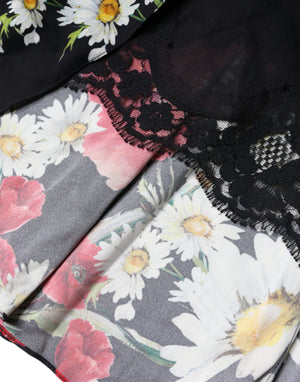 Dolce & Gabbana Schwarzes geblümtes ärmelloses langes Seidenkleid