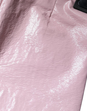 Dolce & Gabbana Glänzender pinkfarbener Baumwoll-Minirock mit hoher Taille