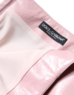 Dolce & Gabbana Glänzender pinkfarbener Baumwoll-Minirock mit hoher Taille
