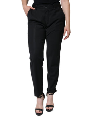 Dolce & Gabbana Schwarze Polyesterhose mit hoher Taille und konischem Schnitt