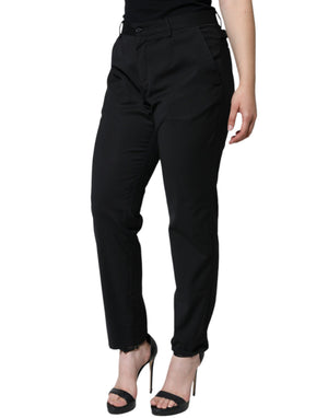 Dolce & Gabbana Schwarze Polyesterhose mit hoher Taille und konischem Schnitt