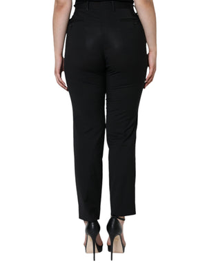 Dolce & Gabbana Schwarze Polyesterhose mit hoher Taille und konischem Schnitt