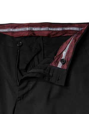 Dolce & Gabbana Schwarze Polyesterhose mit hoher Taille und konischem Schnitt