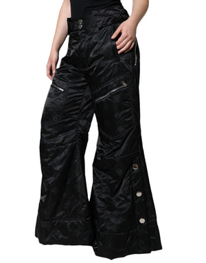 Dolce & Gabbana Schwarze gesteppte High-Waist-Hose mit weitem Bein für Damen