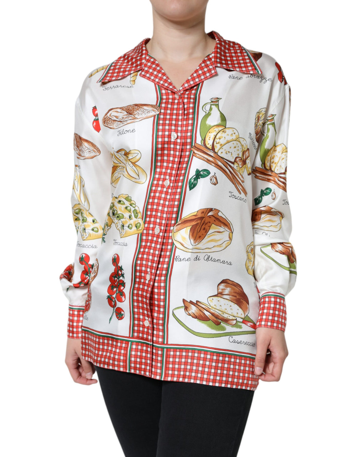 Dolce & Gabbana Bluse mit Kragen und mehrfarbigem Brot-Print