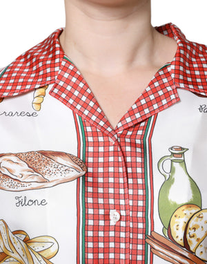 Dolce & Gabbana Bluse mit Kragen und mehrfarbigem Brot-Print