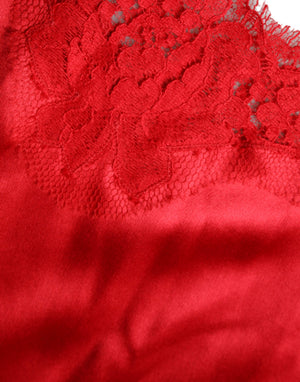 Dolce & Gabbana Rote Satinbluse mit Spitzenbesatz und Rundhalsausschnitt