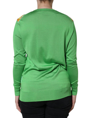 Dolce & Gabbana Grüner Seidenpullover Granita Al Limone mit langen Ärmeln